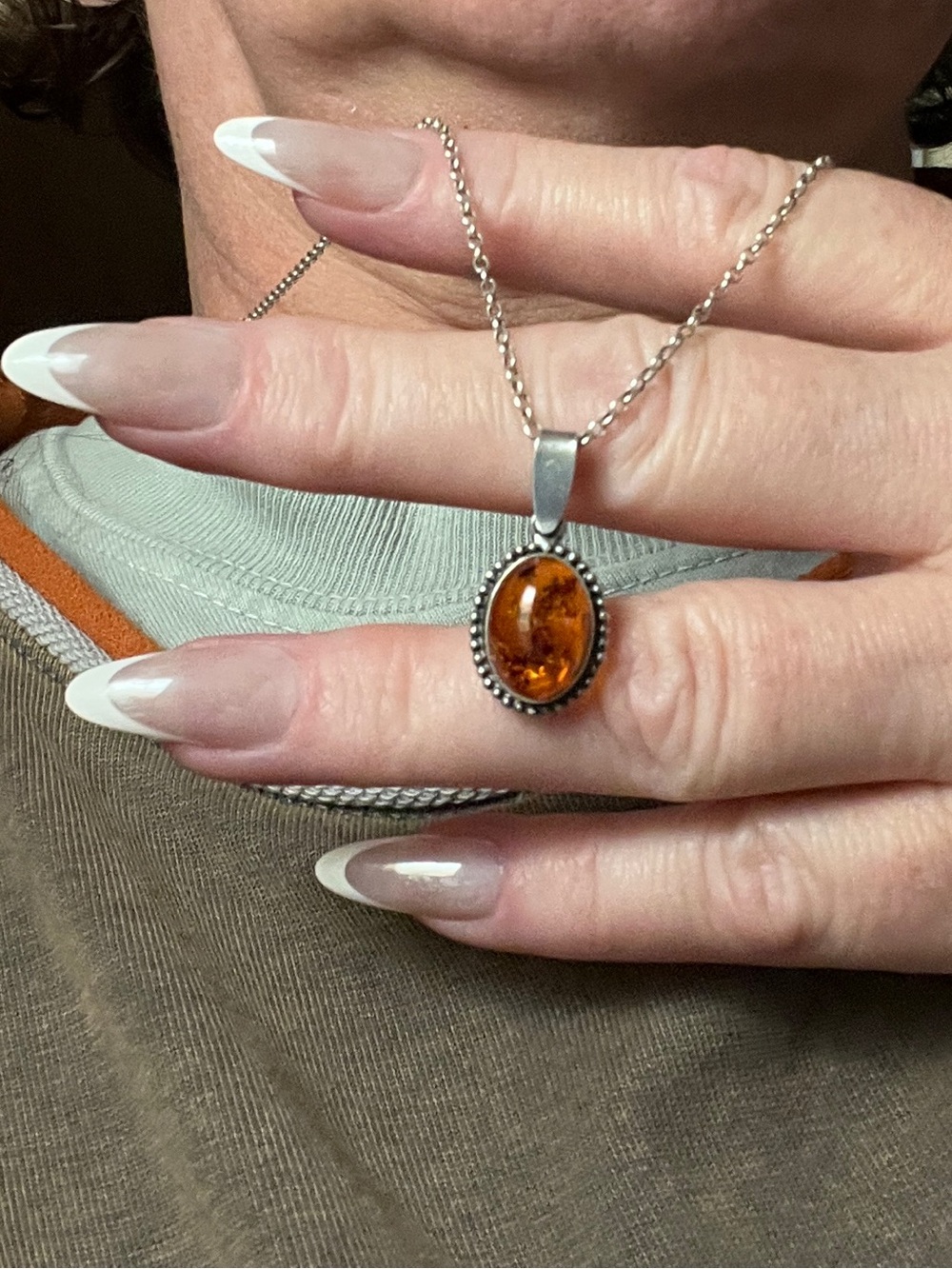 Sterling Silver Amber Oval Pendant-Rich Cognac Brown - Picture 3 of 7